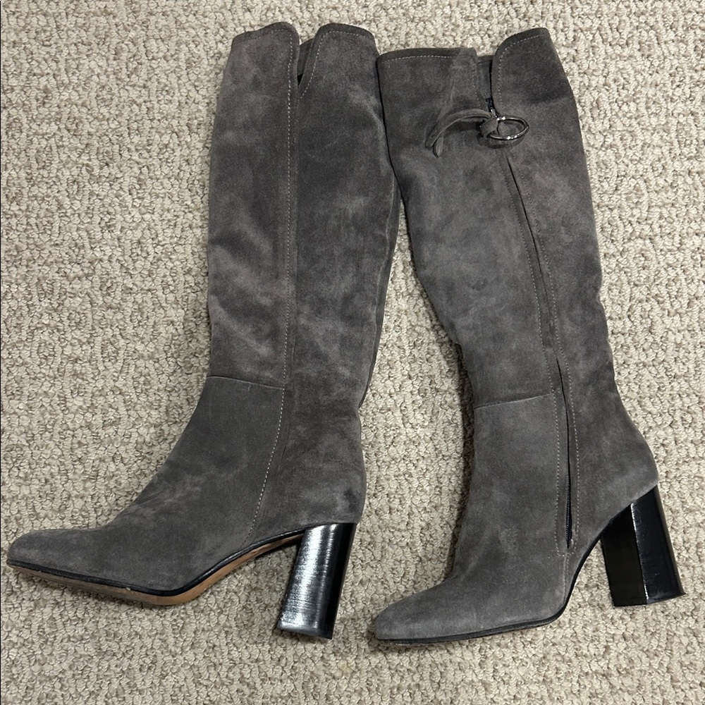 Gray Suede Knee-High Boots